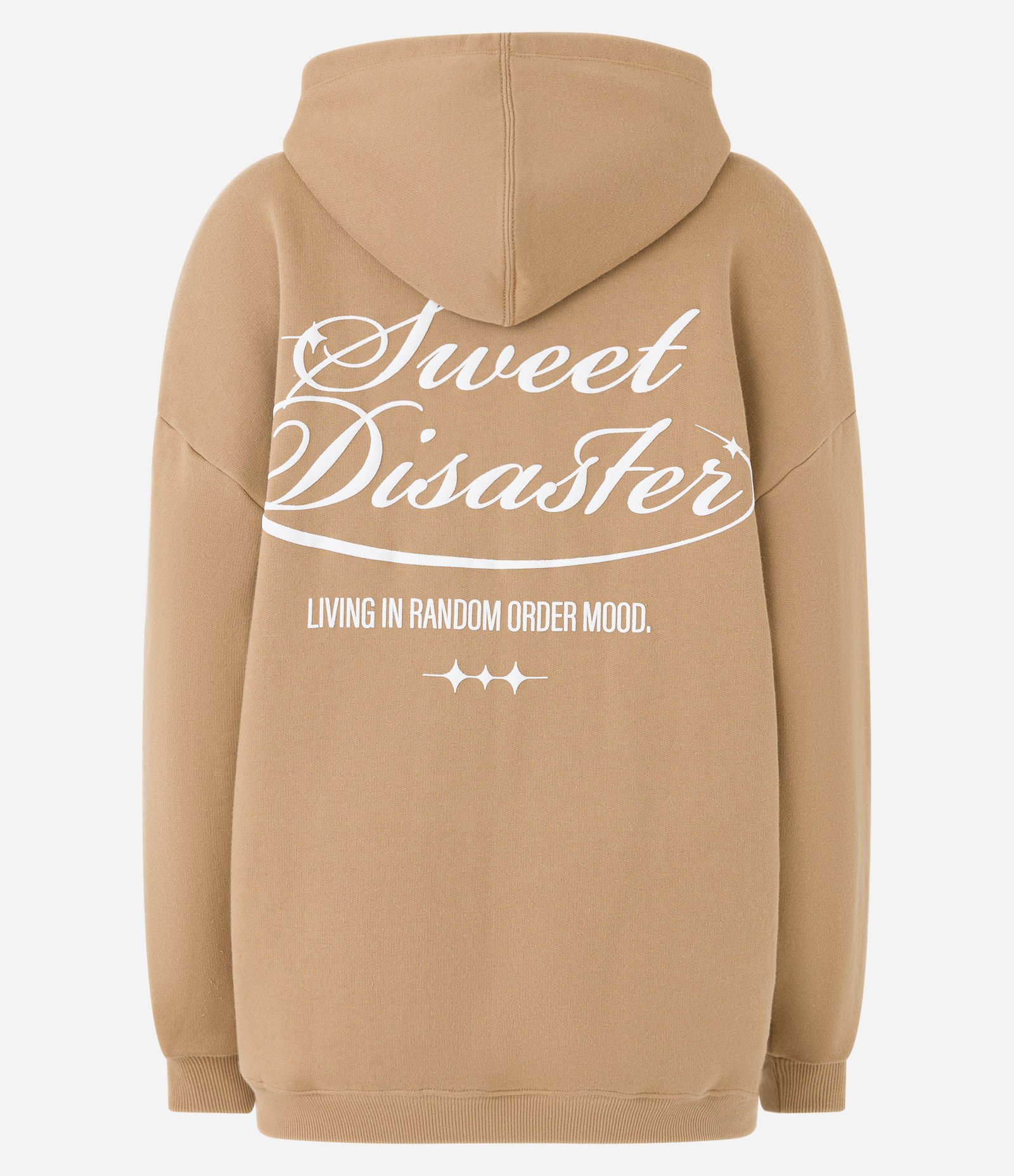 Blusão em Moletom Forro Fleece e Lettering Frente e Costas Bege Caramelo 6