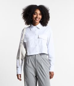 Camisa Curta em Tricoline com Bolsos