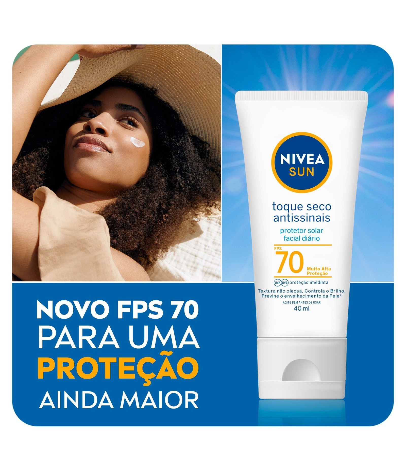 Protetor Solar Facial Toque Seco Antissinais FPS70 Nivea Sun 40ml 3