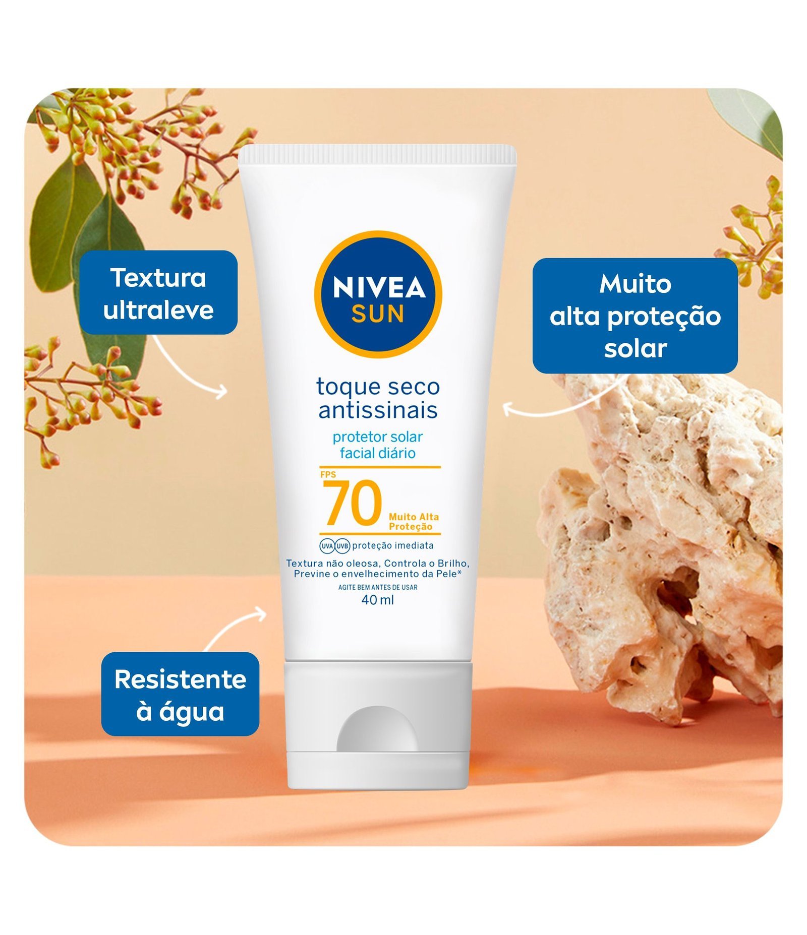 Protetor Solar Facial Toque Seco Antissinais FPS70 Nivea Sun 40ml 4