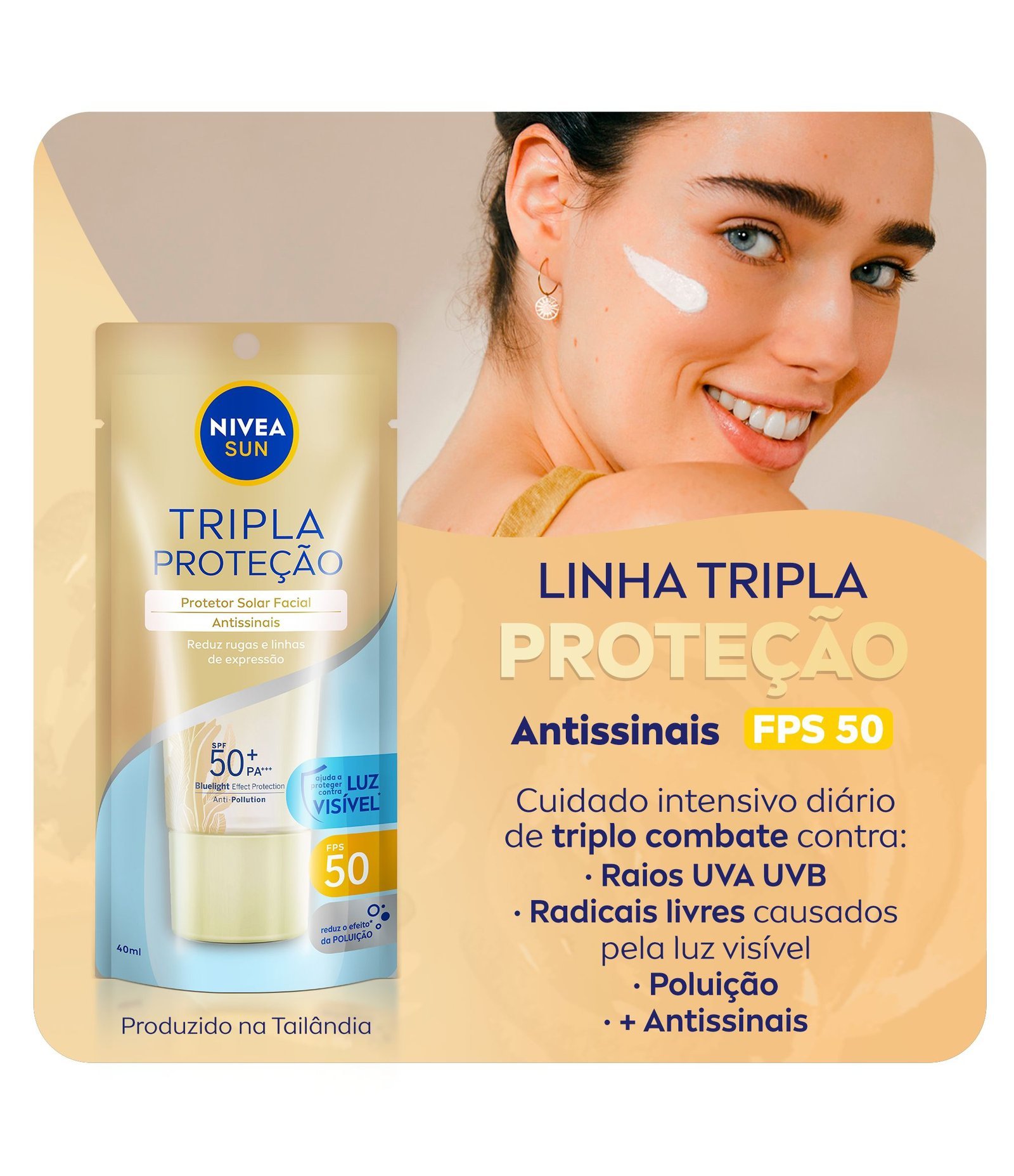 Protetor Solar Facial Tripla Proteção Loção Antissinais FPS 50 Nivea Sun 40ml 2