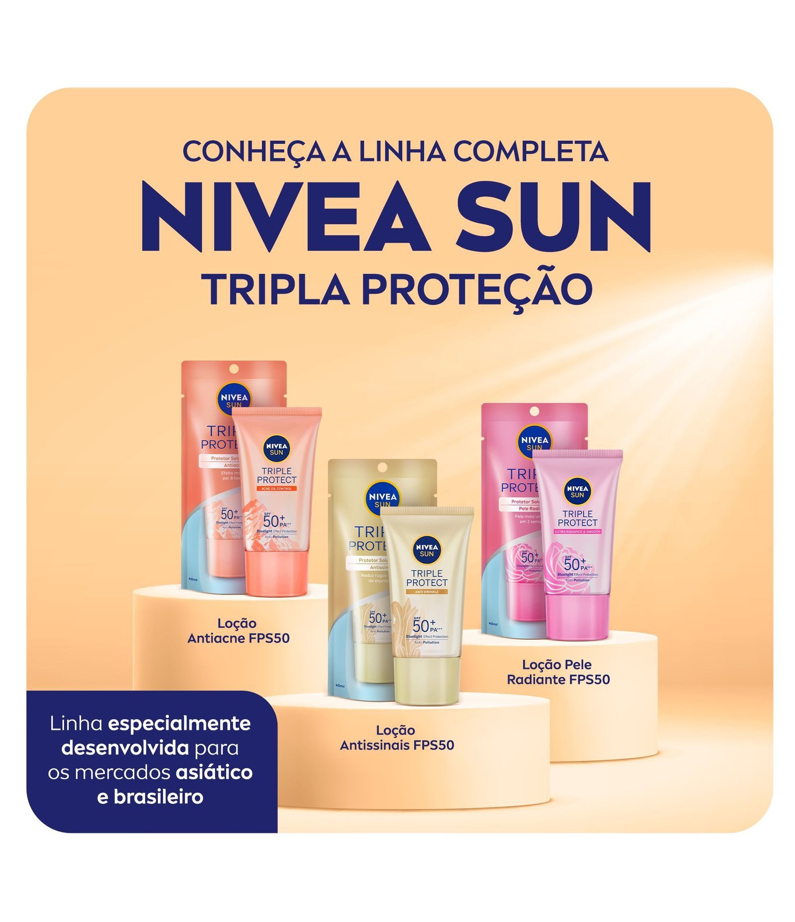 Protetor Solar Facial Tripla Proteção Loção Antissinais FPS 50 Nivea Sun 40ml 7