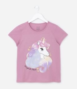 Camiseta Infantil com Estampa Unicórnio com Glitter - Tam 5 A 14 Anos