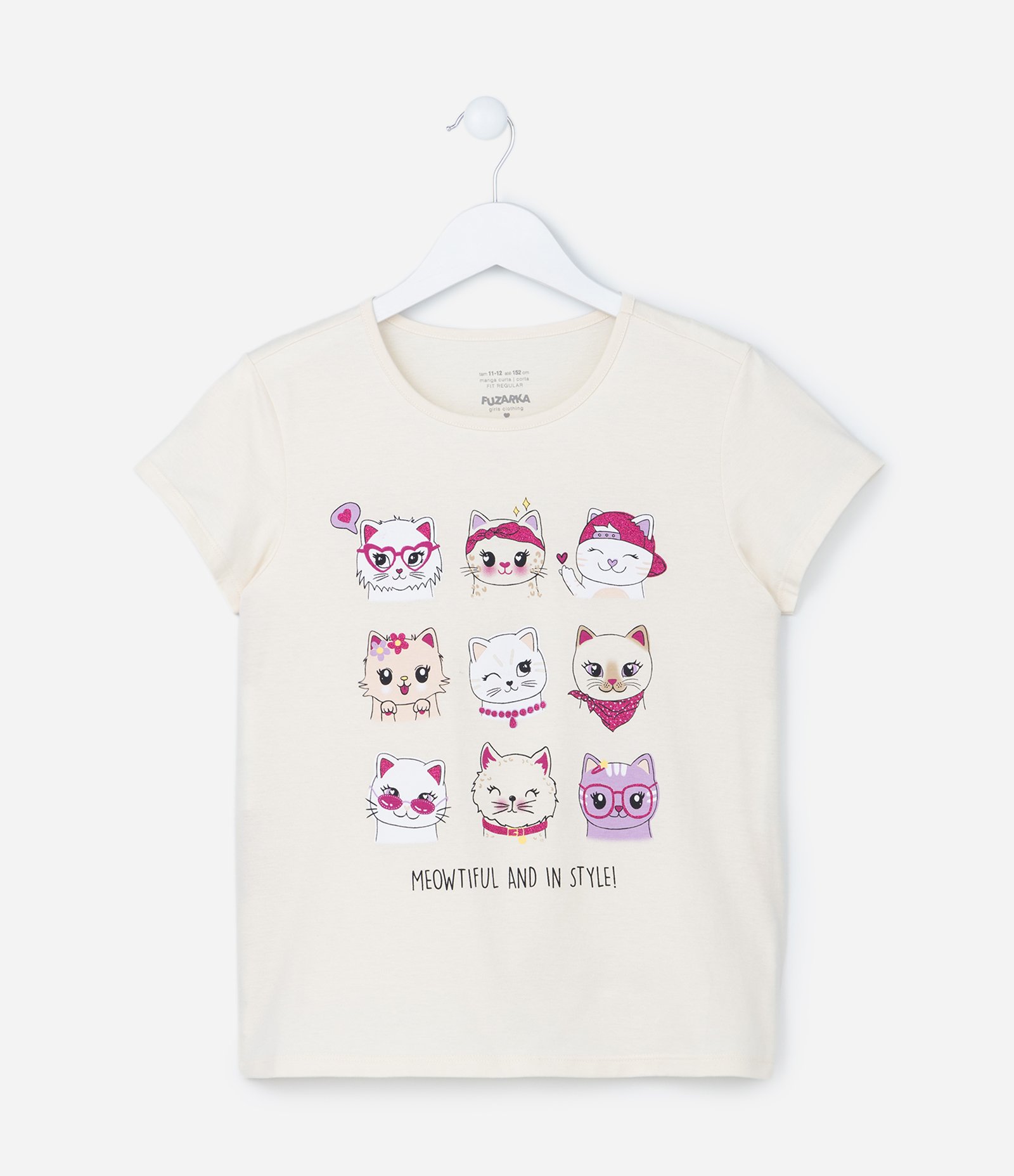 Blusa Infantil com Estampa Carinhas de Gatinhos - Tam 5 a 14 Anos Off White 1