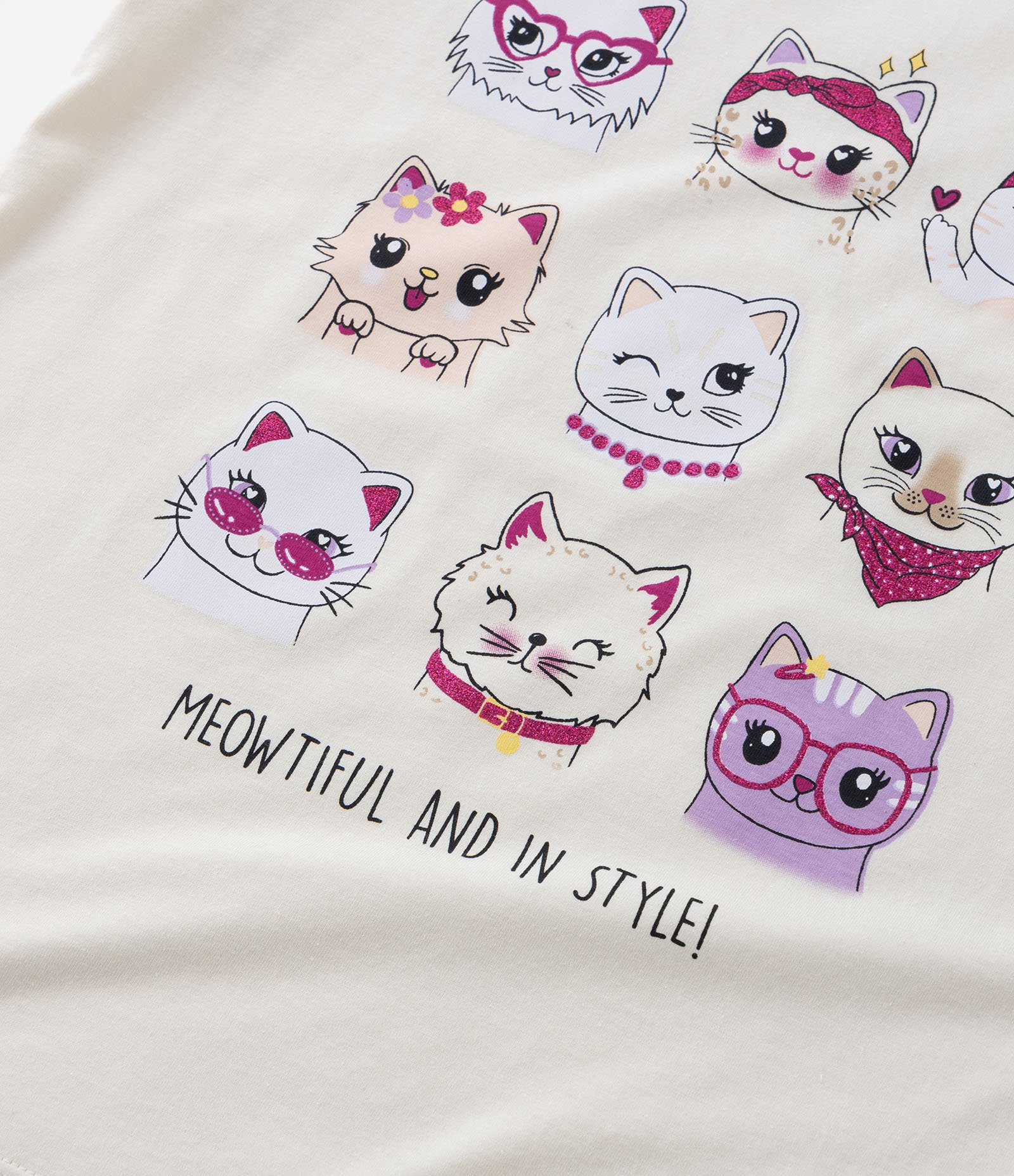 Blusa Infantil com Estampa Carinhas de Gatinhos - Tam 5 a 14 Anos Off White 4