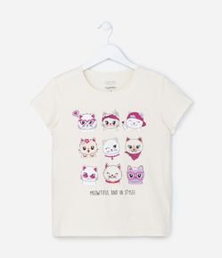 Blusa Infantil com Estampa Carinhas de Gatinhos - Tam 5 a 14 Anos
