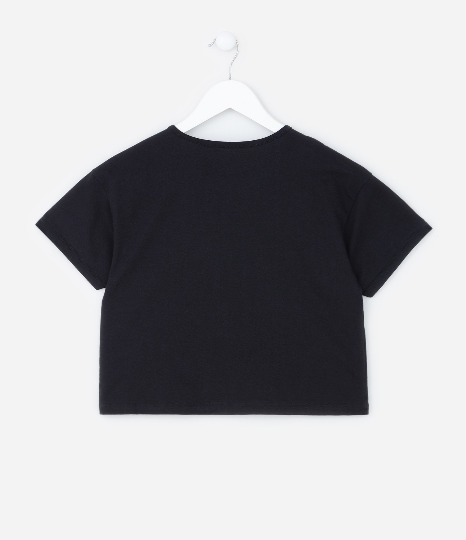 Camiseta Cropped Infantil em Algodão Estampa Dedinhos de Coração com Glitter - Tam 5 a 14 anos Preto 2