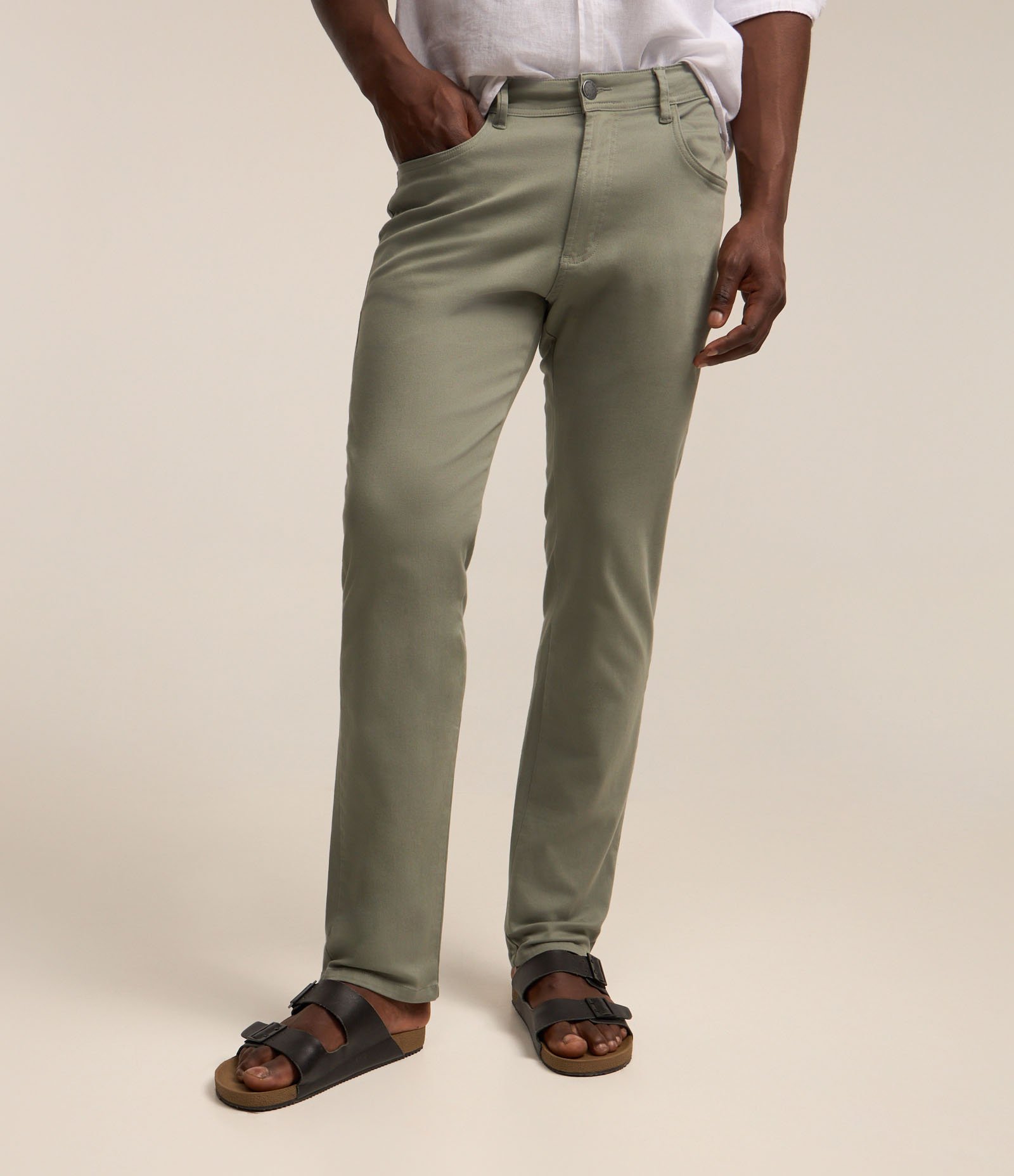Calça em Sarja com Cós Elastano Verde 1