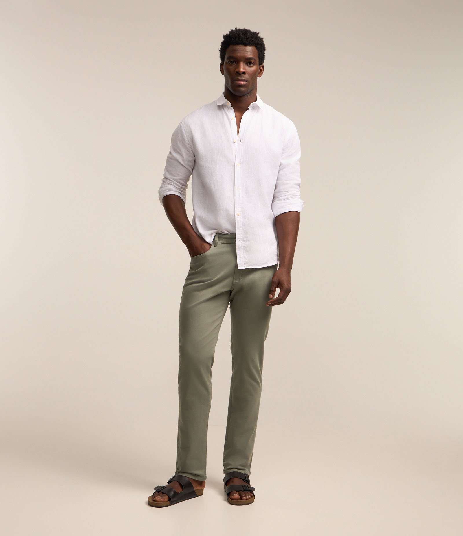 Calça em Sarja com Cós Elastano Verde 2