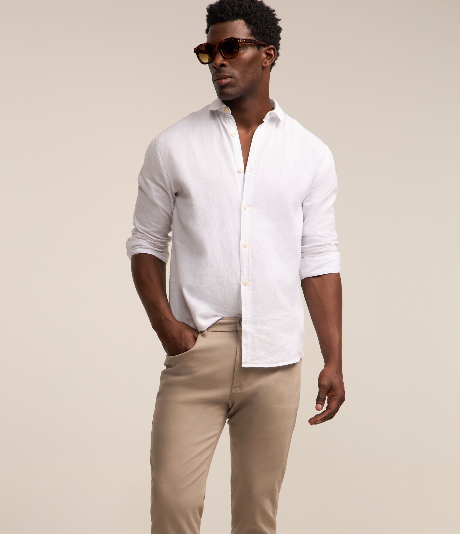 Calça em Sarja com Cós Elastano Marrom claro 3