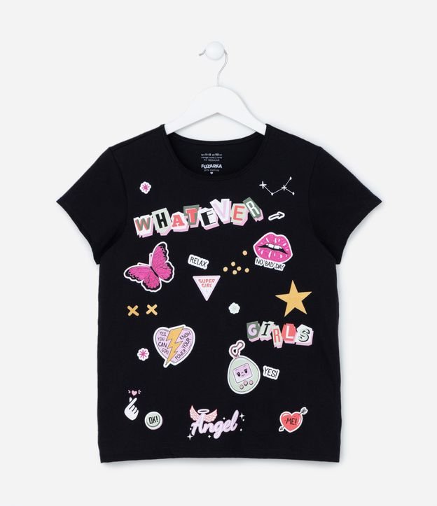 Camiseta Infantil em Algodão com Estampa Doodles - Tam 5 a 14 Anos