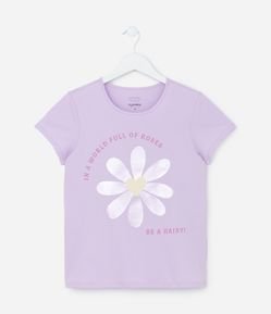 Camiseta Infantil em Algodão com Estampa de Flor - Tam 5 a 14 Anos