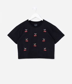 Blusa Cropped Comfort Infantil em Algodão com Bordado de Cerejinhas - Tam 5 a 14 anos