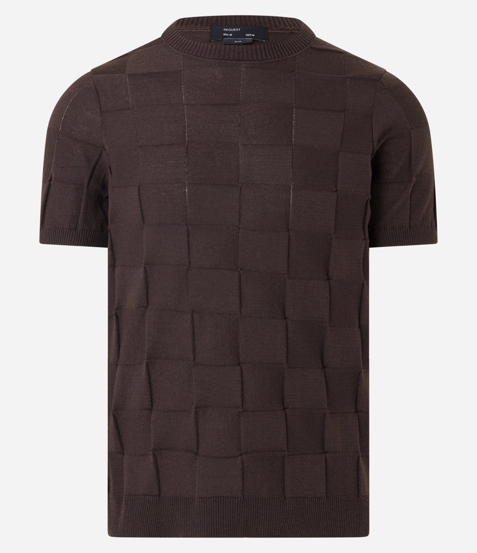 Camiseta em Tricô com Textura Quadriculada Marrom 5