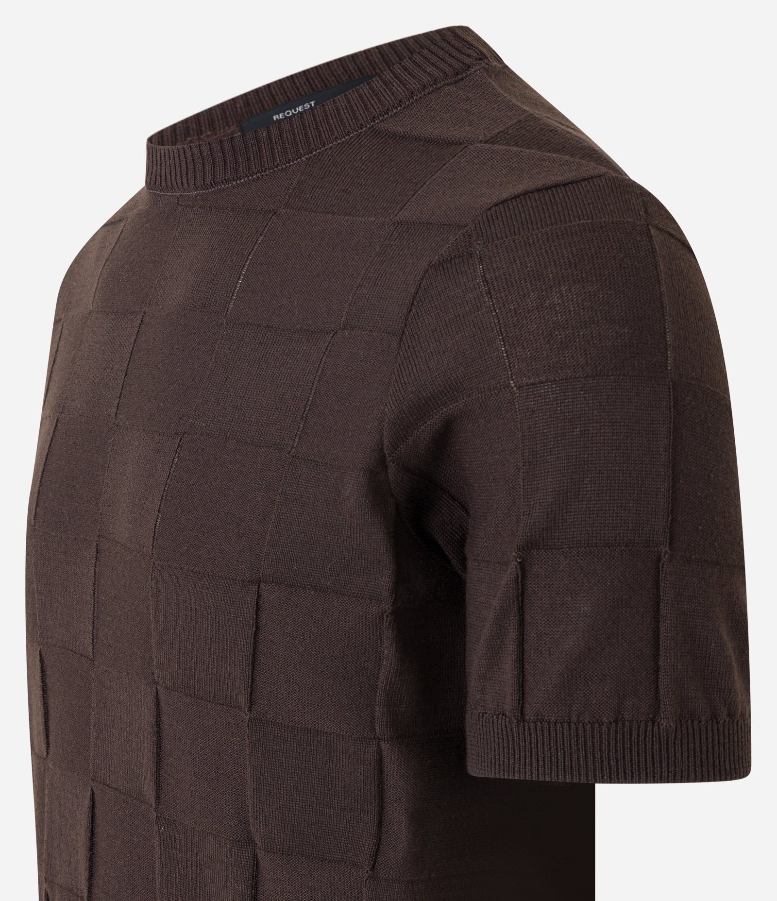 Camiseta em Tricô com Textura Quadriculada Marrom 6