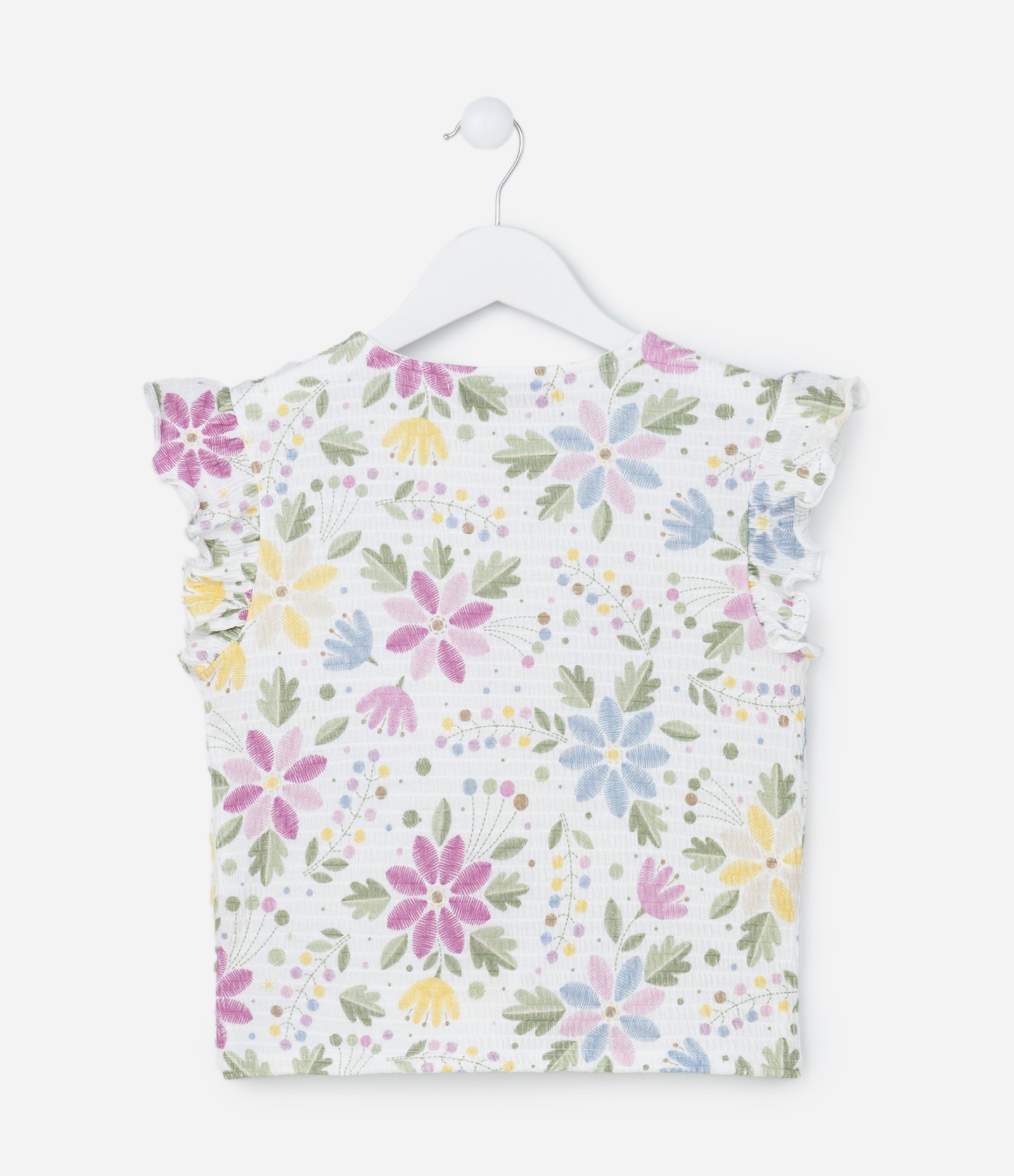 Blusa Infantil Texturizada com Amarração Frontal e Estampa Floral - Tam 5 a 14 anos Branco 2