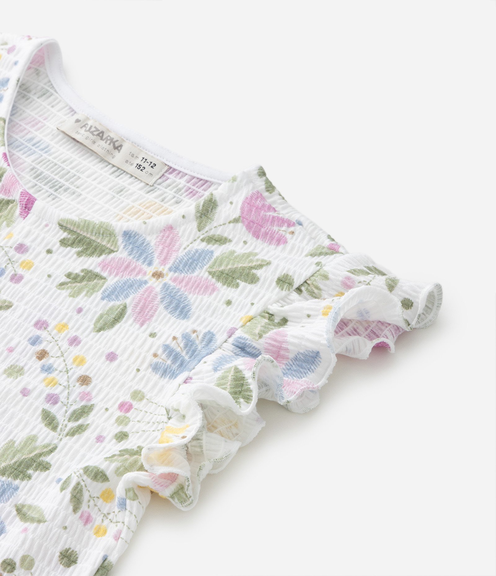 Blusa Infantil Texturizada com Amarração Frontal e Estampa Floral - Tam 5 a 14 anos Branco 5