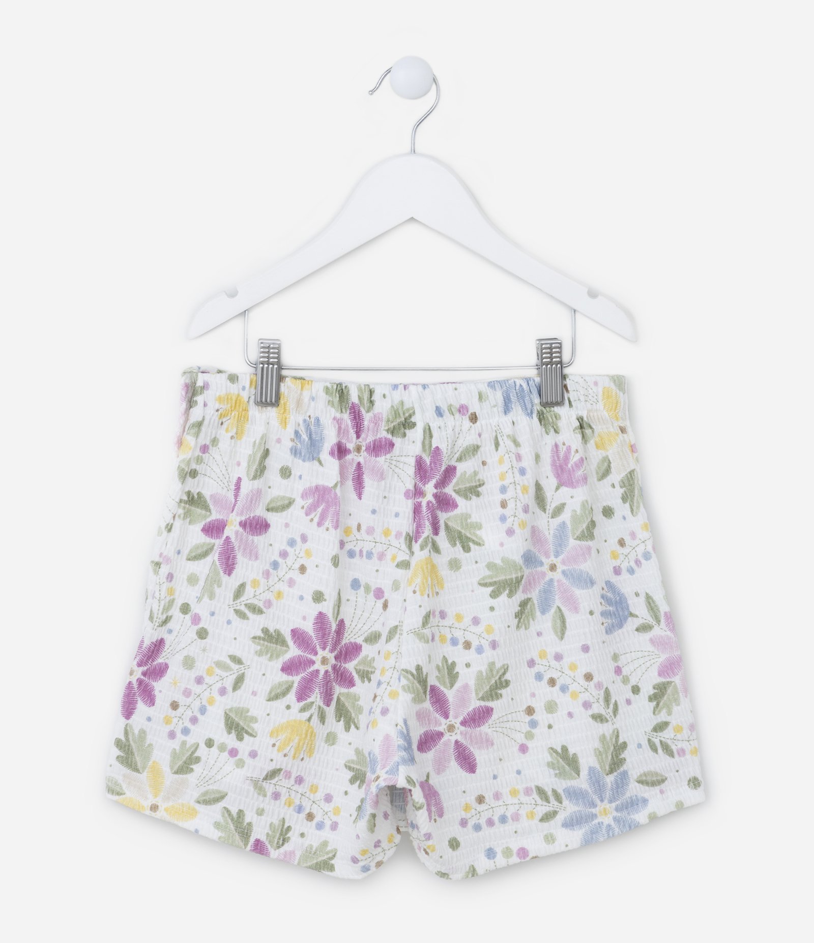 Short Saia Infantil Texturizado com Babadinho e Estampa Floral - Tam 5 a 14 anos Branco 2