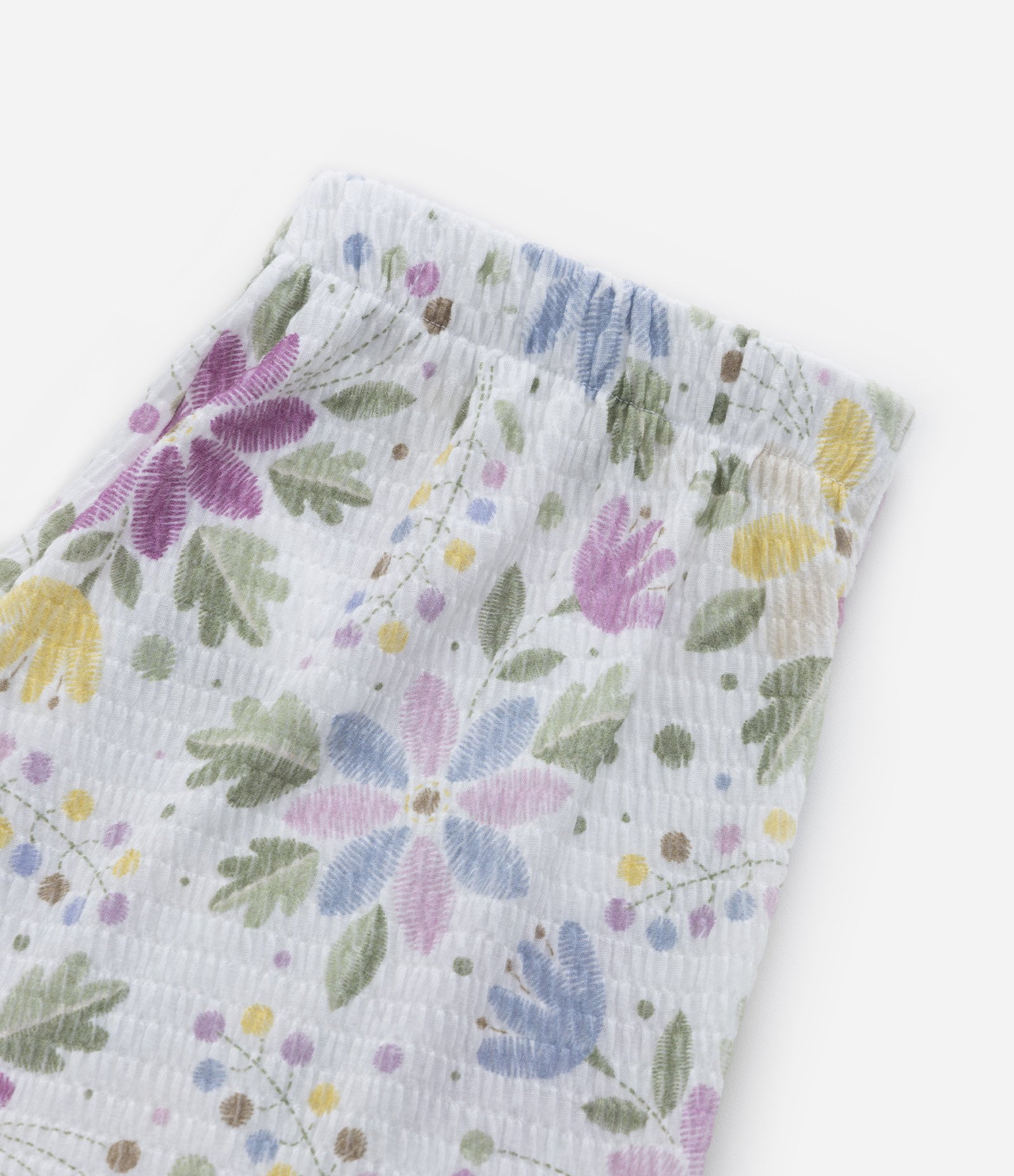 Short Saia Infantil Texturizado com Babadinho e Estampa Floral - Tam 5 a 14 anos Branco 4