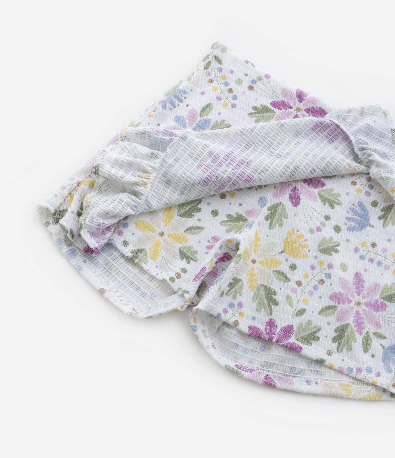 Short Saia Infantil Texturizado com Babadinho e Estampa Floral - Tam 5 a 14 anos Branco 5