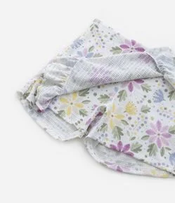 Short Saia Infantil Texturizado com Babadinho e Estampa Floral - Tam 5 a 14 anos