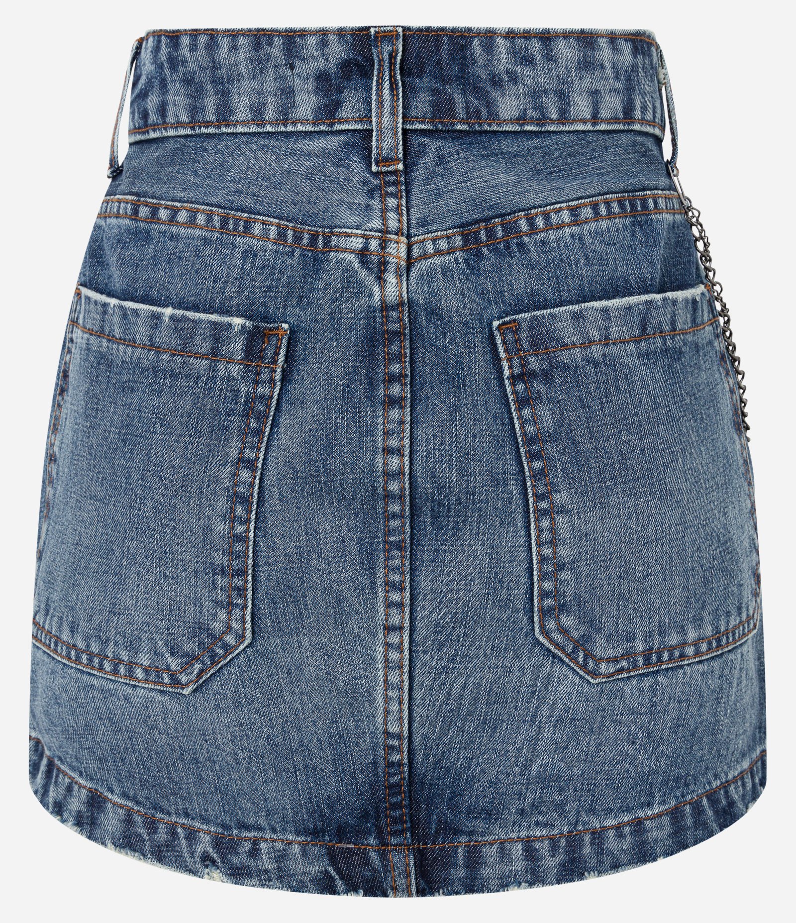 Saia Curta Cintura Baixa em Jeans com Correntinha Azul 6
