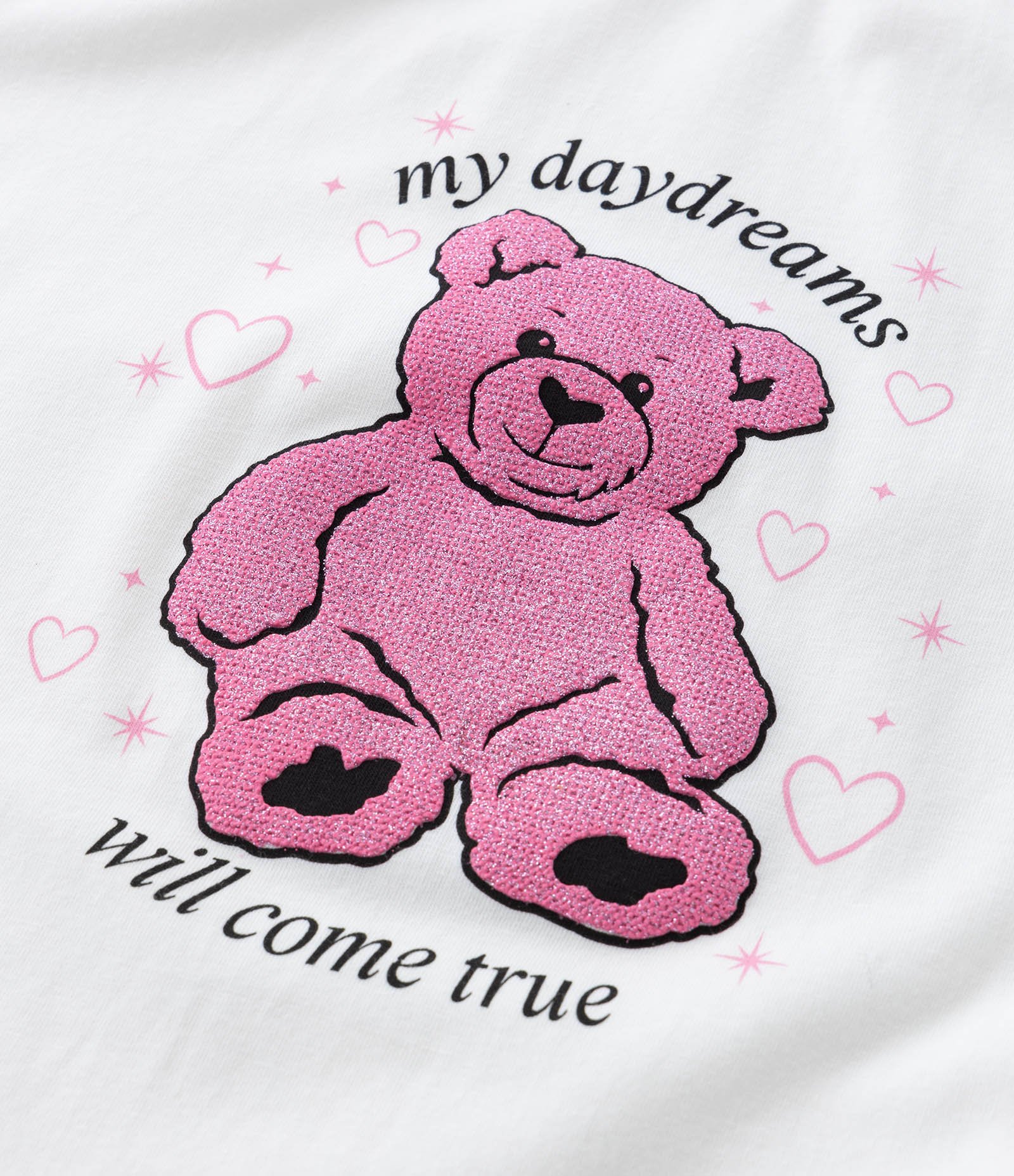 Blusa Infantil em Cotton com Franzido Lateral e Estampa Puff de Ursinho - Tam 5 a 14 anos Branco/Rosa 3