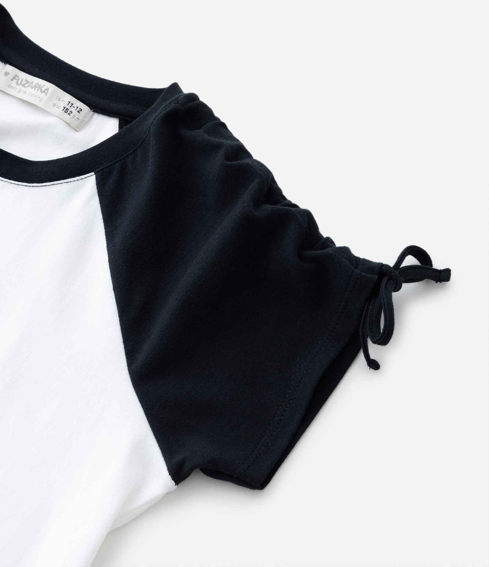 Blusa Infantil em Algodão com Manga Raglan e Amarração - Tam 5 a 14 anos Branco/Preto 4