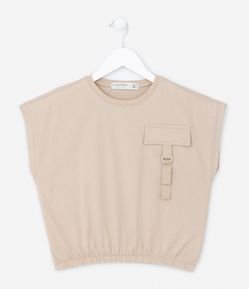 Blusa Cropped Infantil em Algodão com Bolso Fake e Fivela - Tam 5 a 14 anos