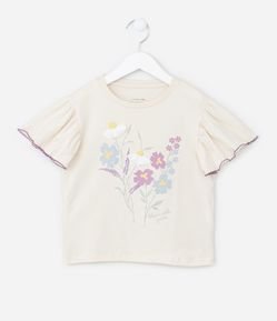Blusa Infantil em Algodão com Manga Franzida e Estampa Floral - Tam 5 a 14 anos