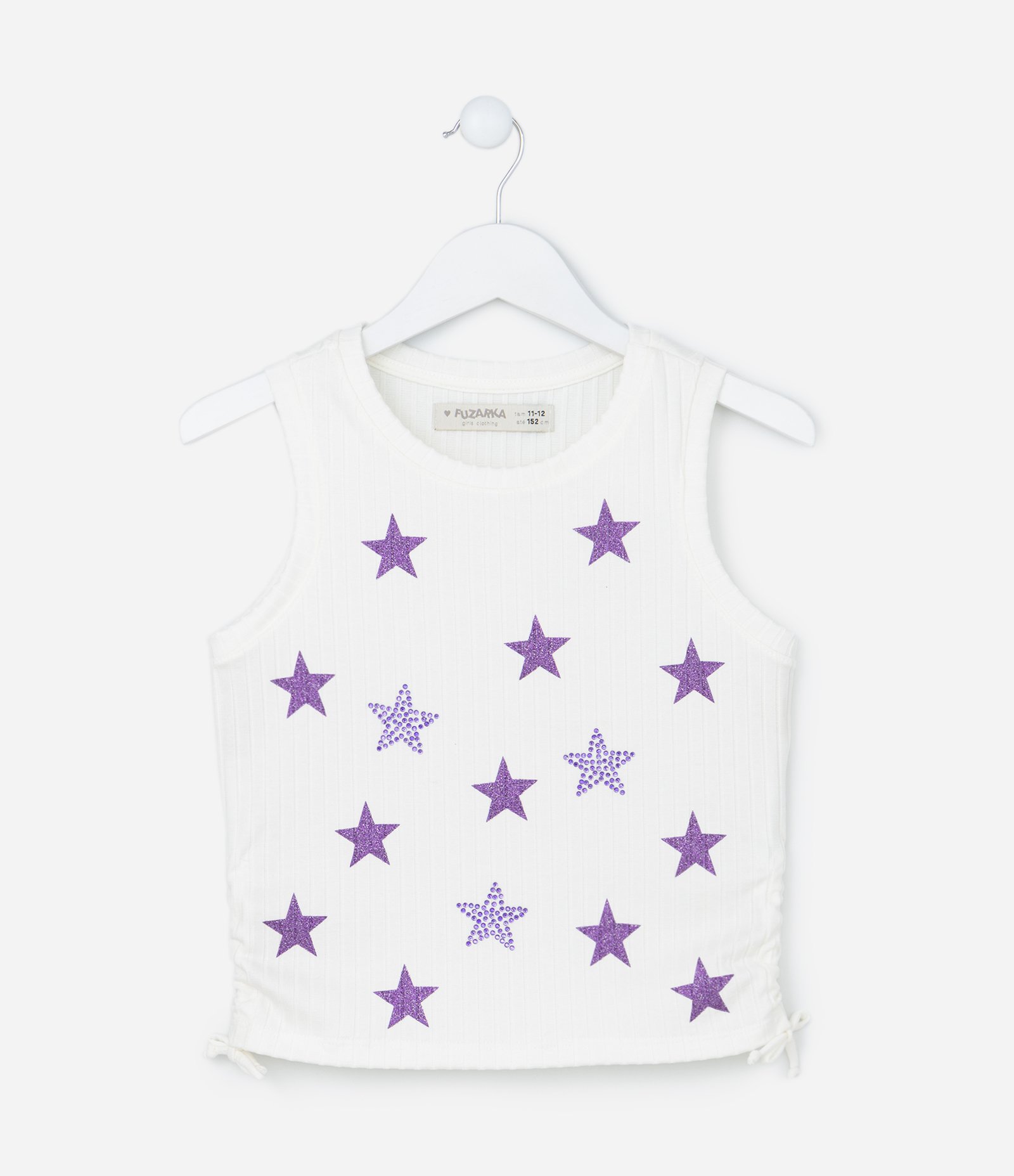 Blusa Regata Infantil Canelada Estampa Estrelas com Glitter e Strass - Tam 5 a 14 anos Branco 1