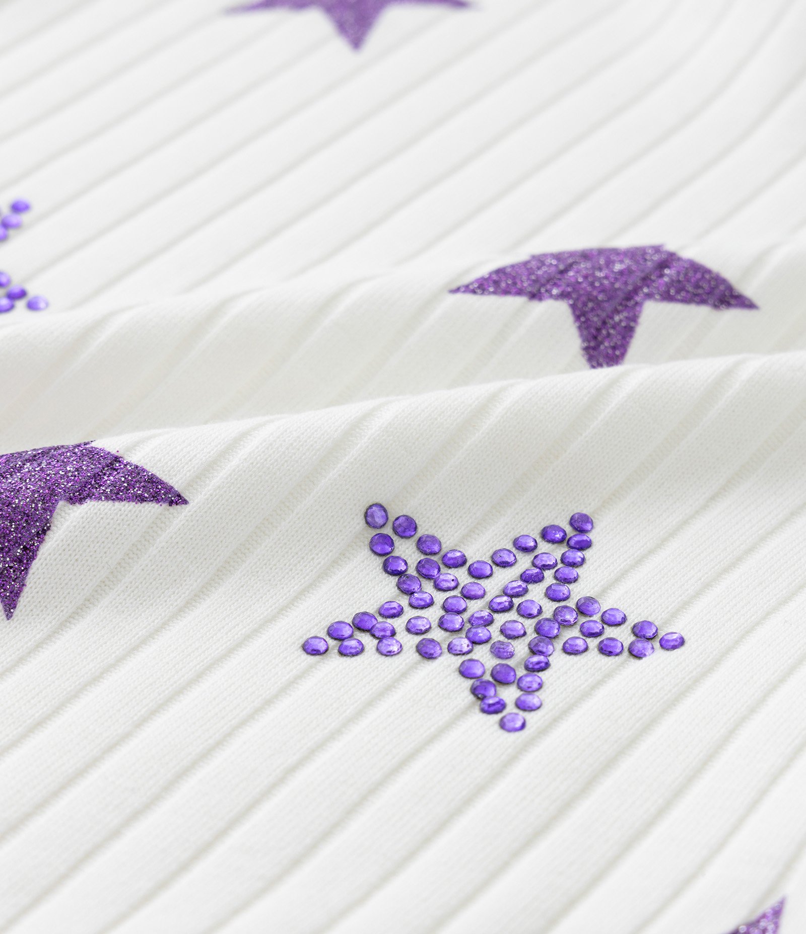 Blusa Regata Infantil Canelada Estampa Estrelas com Glitter e Strass - Tam 5 a 14 anos Branco 3