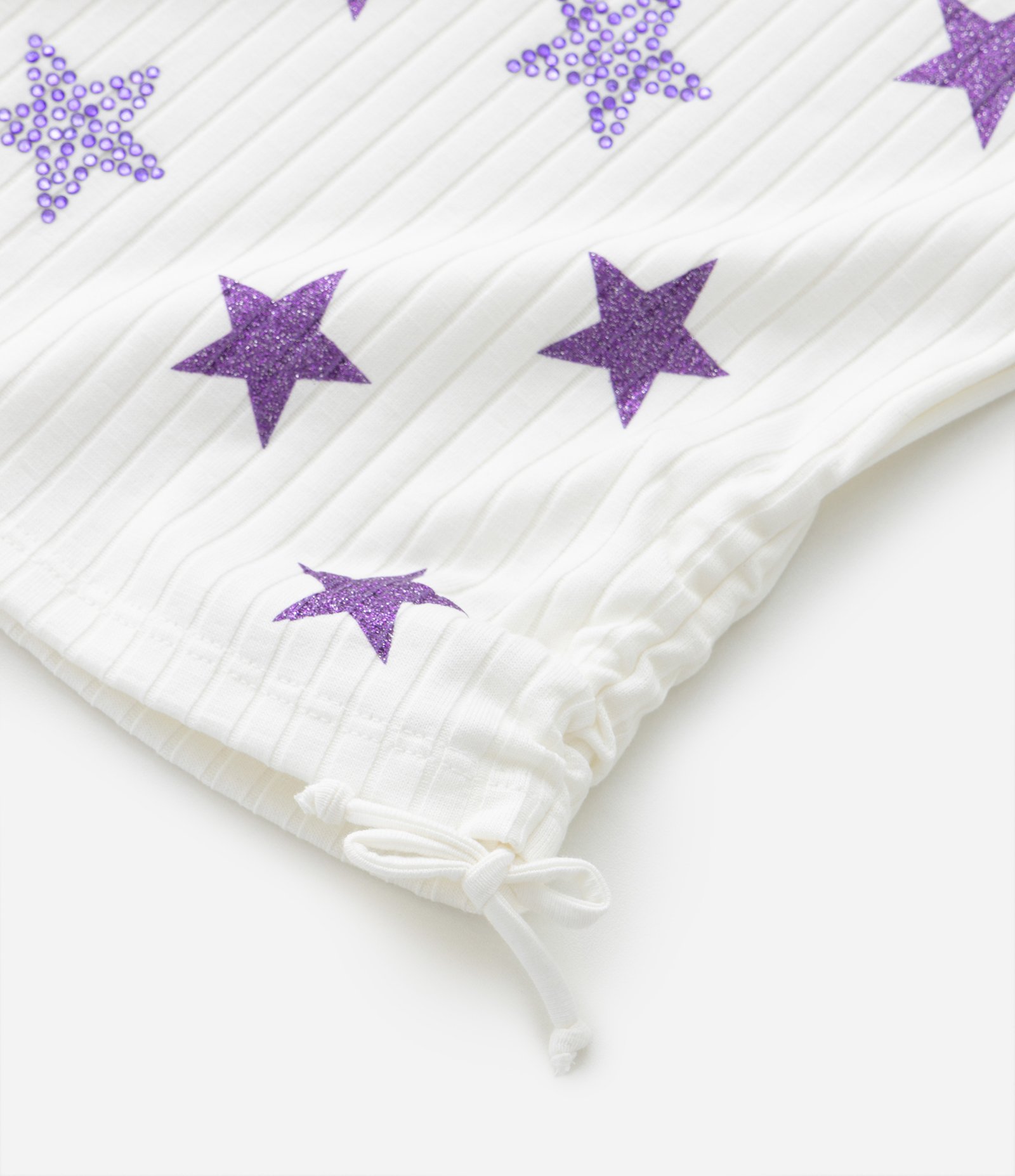 Blusa Regata Infantil Canelada Estampa Estrelas com Glitter e Strass - Tam 5 a 14 anos Branco 4