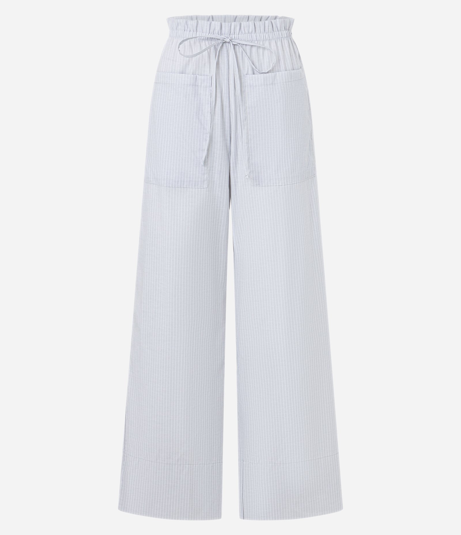Calça Wide Leg em Tricoline Listrado com Fio Tinto Cinza 5