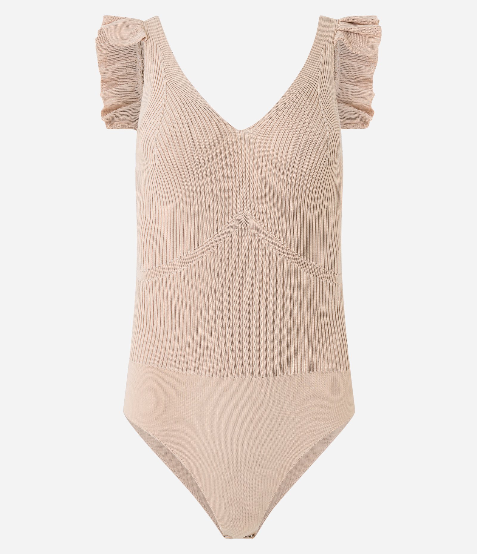 Body em Tricô Leve com Babado na Alça e Texturas Bege 6