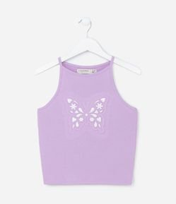 Regata infantil Texturizada com Estampa de Borboleta em Relevo - Tam 5 a 14 Anos