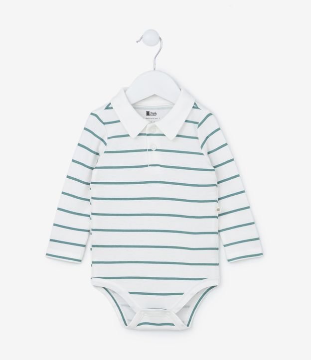 Body Longo Infantil com Estampa Listrada - Tam RN a 24 meses