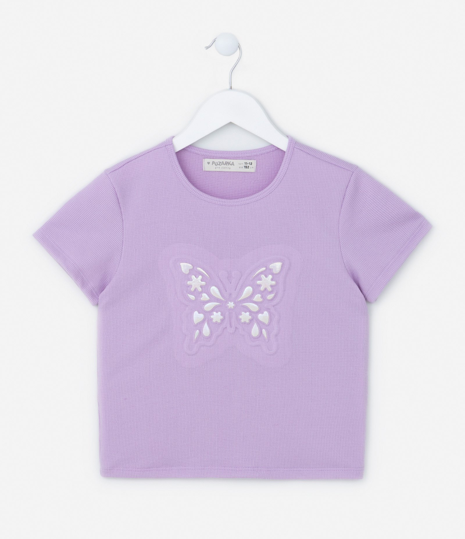 Blusa Cropped Infantil Canelada com Borboleta Frontal em Relevo - Tam 5 a 14 anos Lilás 1