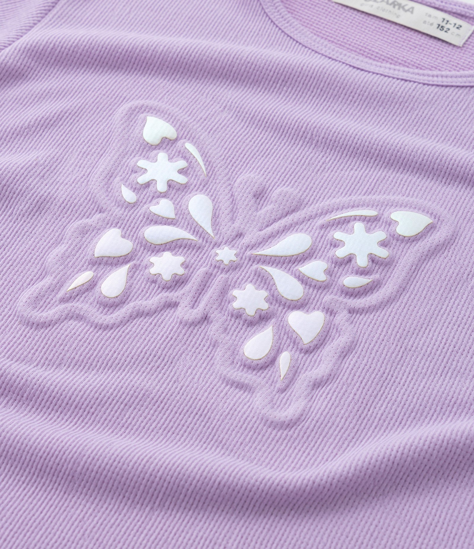 Blusa Cropped Infantil Canelada com Borboleta Frontal em Relevo - Tam 5 a 14 anos Lilás 4