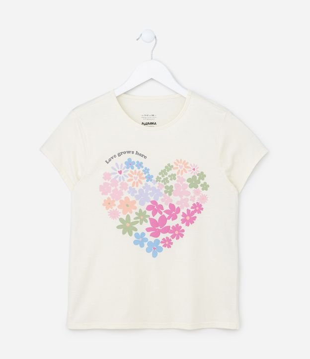 Camiseta Infantil em Algodão com Estampa Floral - Tam 5 a 14 Anos