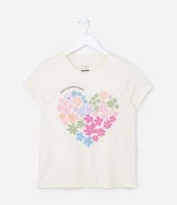 Camiseta Infantil em Algodão com Estampa Floral - Tam 5 a 14 Anos