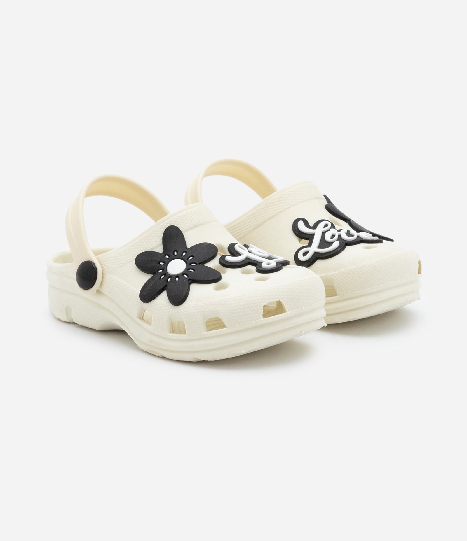 Sandália Babuche Infantil com Patch de Flor e Love - Tam 24 ao 35 Off White 1