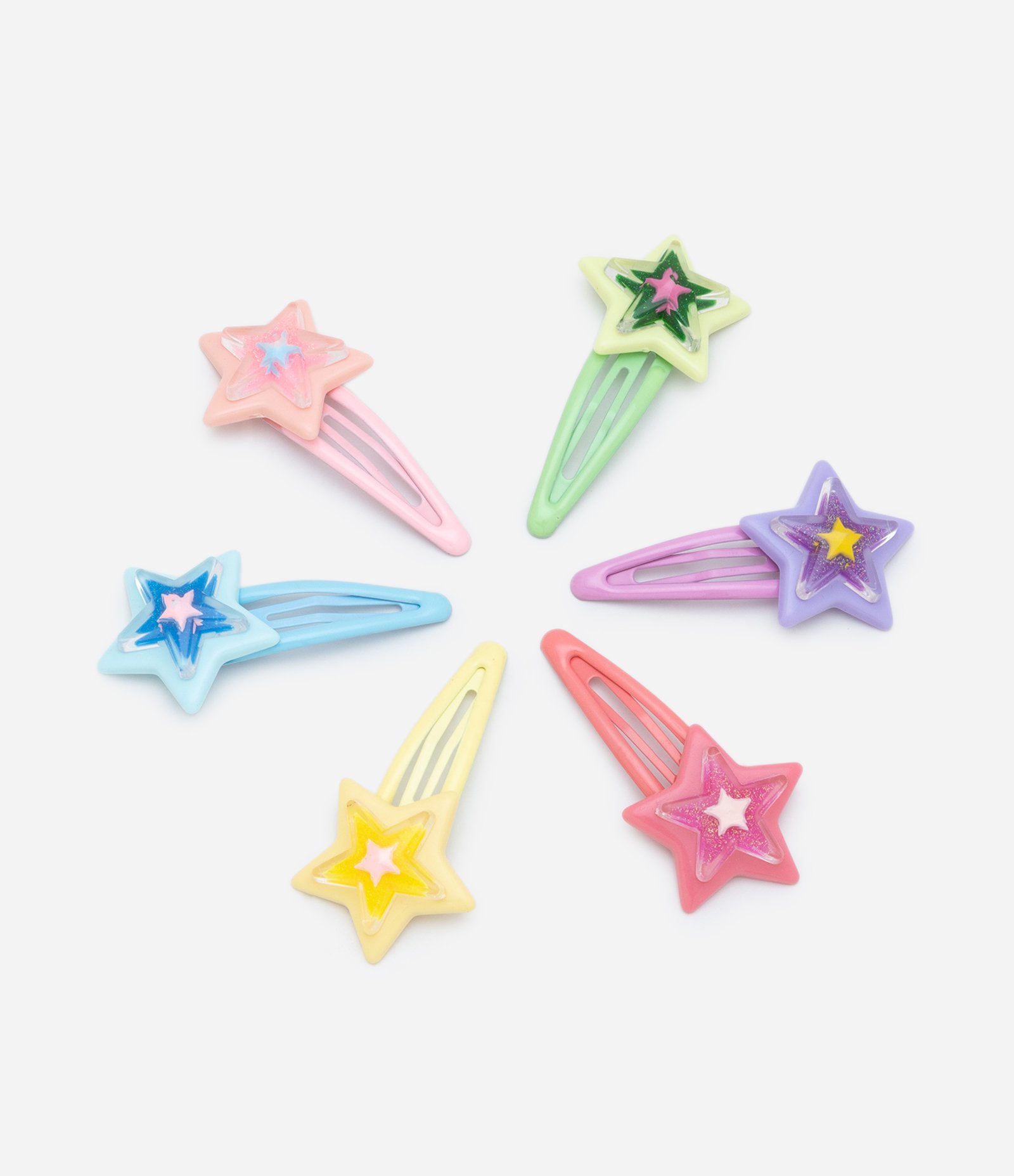 Kit 06 Presilhas De Cabelo em Formato de Estrelas Multicores 1