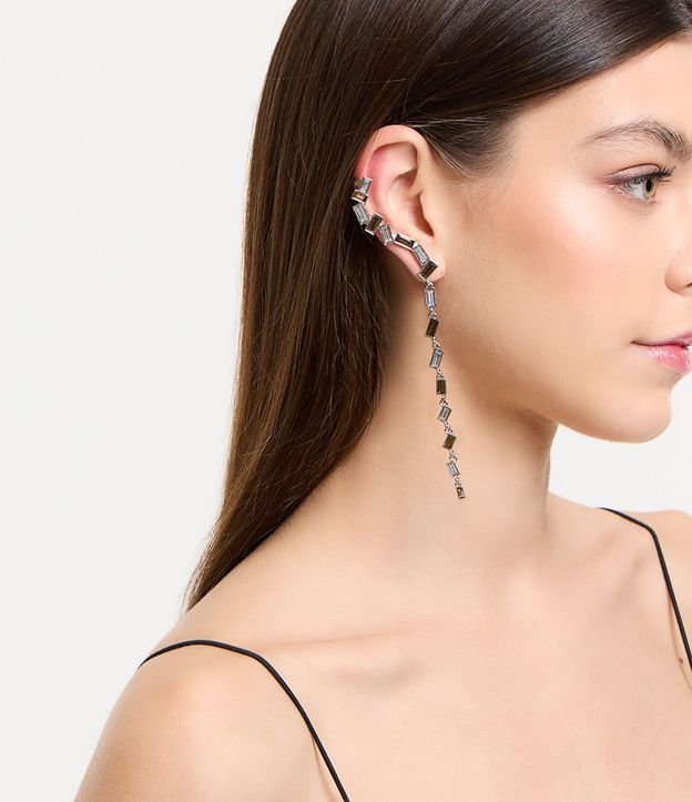 Brinco Ear Cuff Fio com Cristais e Pontos de Luz