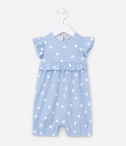 Macacão Infantil em Ribana com Estampa Poá e Babadinhos - Tam 0  a 18 meses