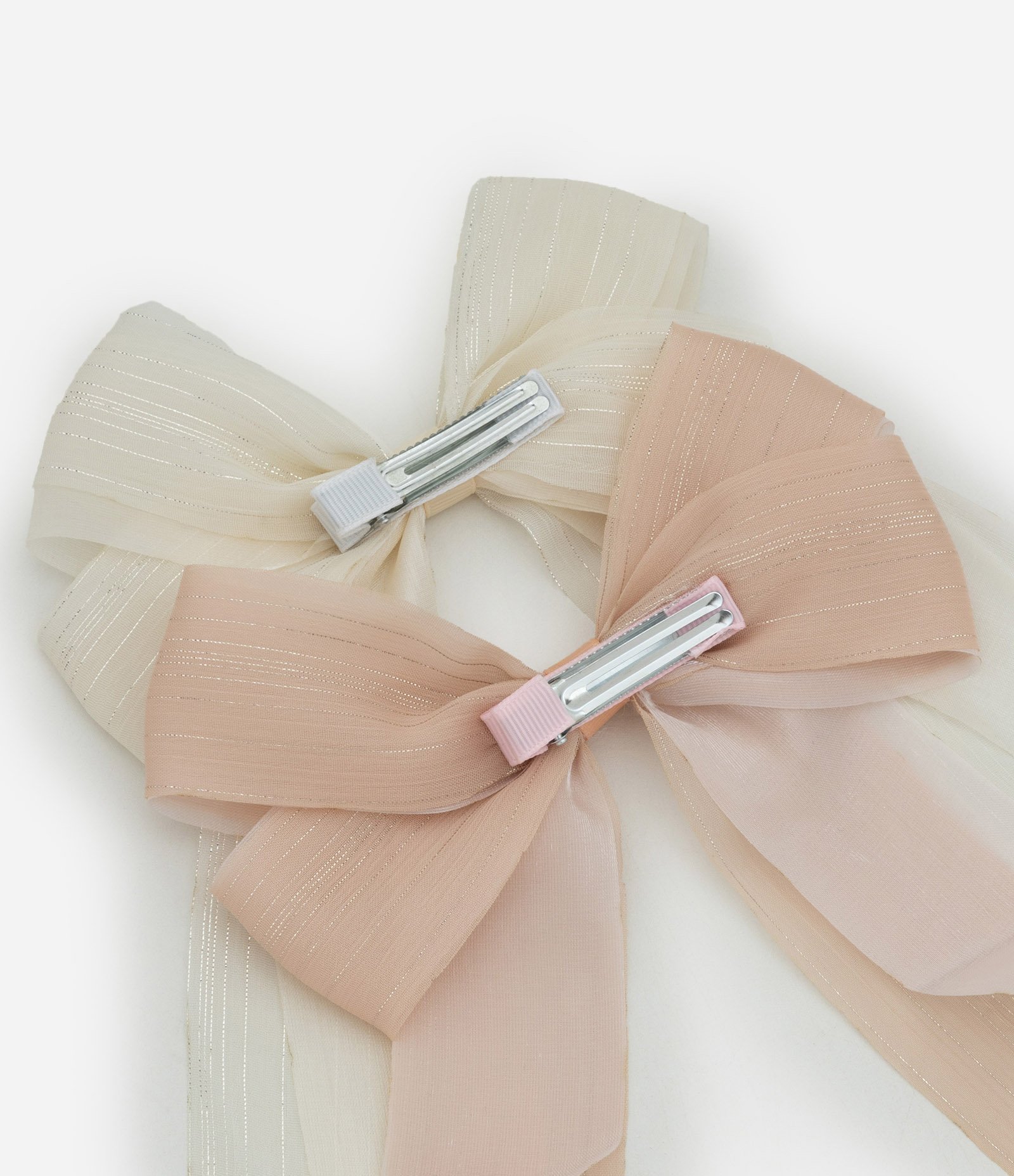 Kit 02 Presilhas de Cabelo Infantil em Formato de Laço Rosa/Bege 2