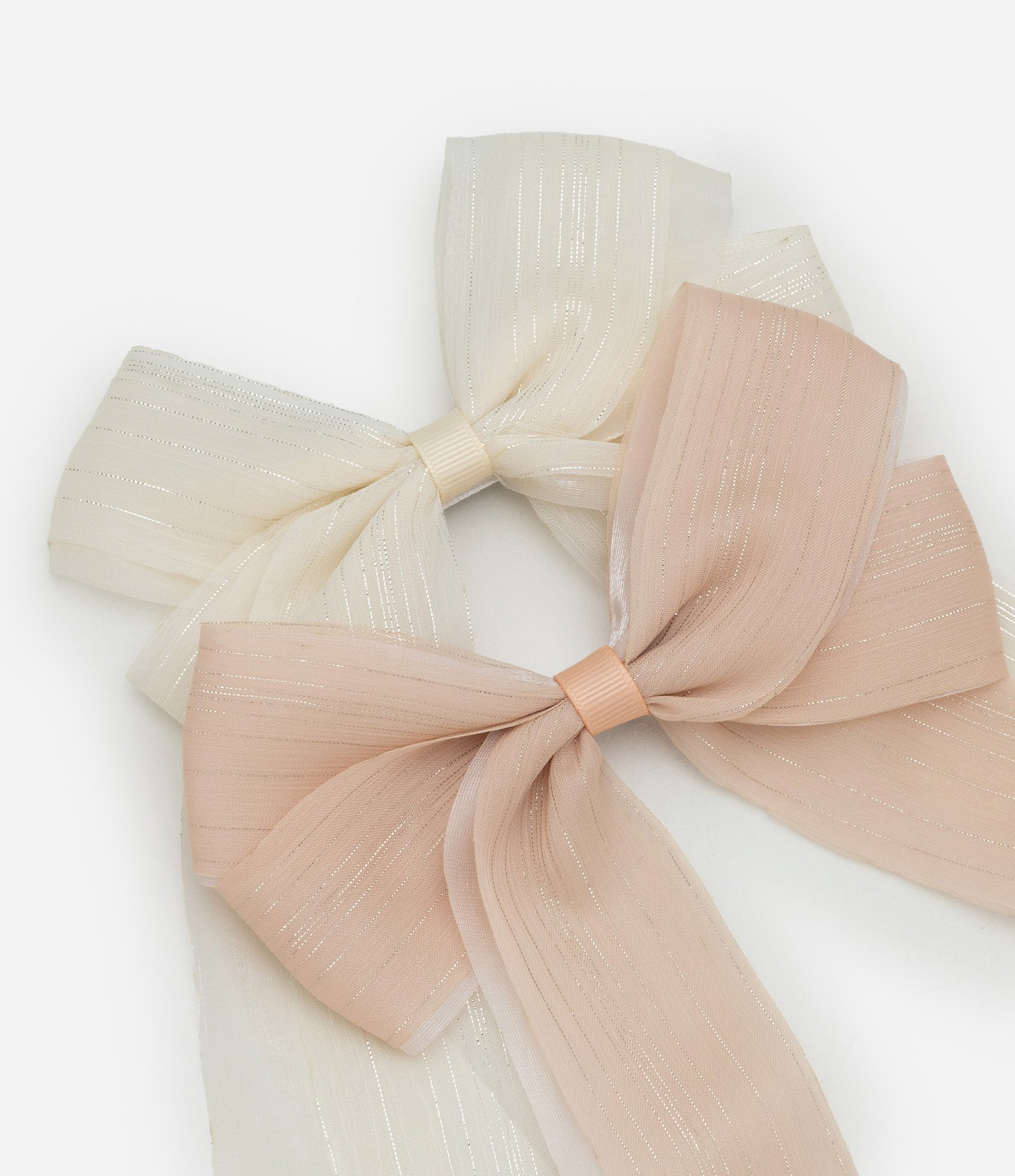 Kit 02 Presilhas de Cabelo Infantil em Formato de Laço Rosa/Bege 3
