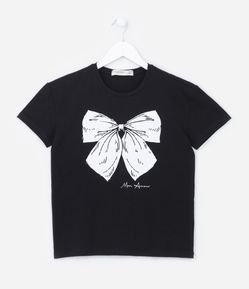 Camiseta Infantil em Algodão com Estampa de Laço Grande - Tam 5 a 14 Anos