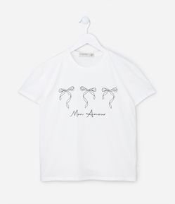 Camiseta Infantil em Algodão com Estampa de Lacinhos - Tam 5 A 14 Anos
