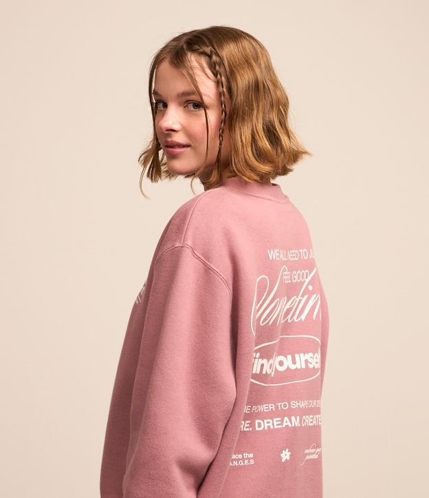 Blusão em Moletom com Forro Fleece e Lettering Frente e Costas